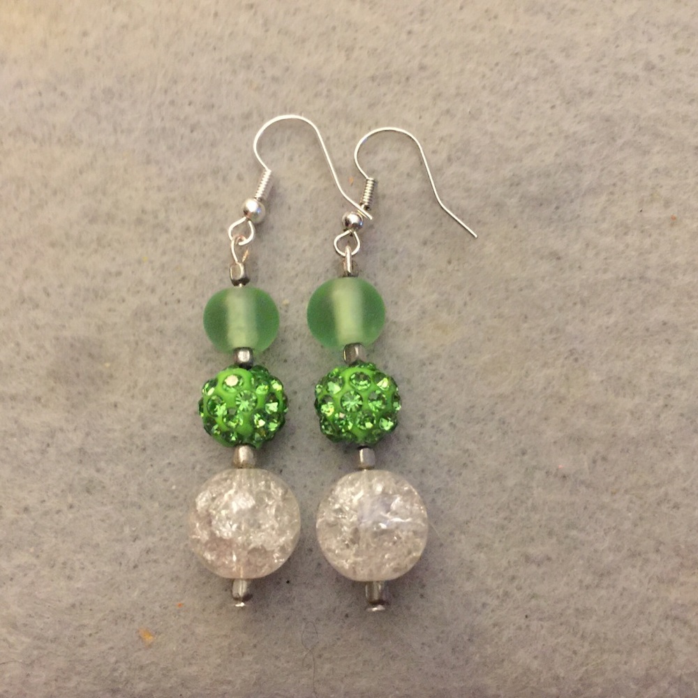 New, Handmade, One Of A Kind, Earrings Lime Green Shimmer